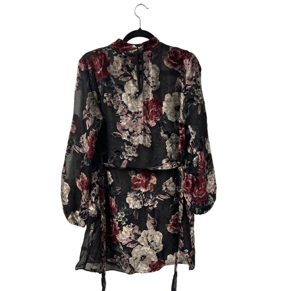 THREE EIGHTY TWO VELVET BURNOUT DRESS SEMI SHEER FLORAL GOTH ROMANTIC SIZE M - Picture 2 of 11